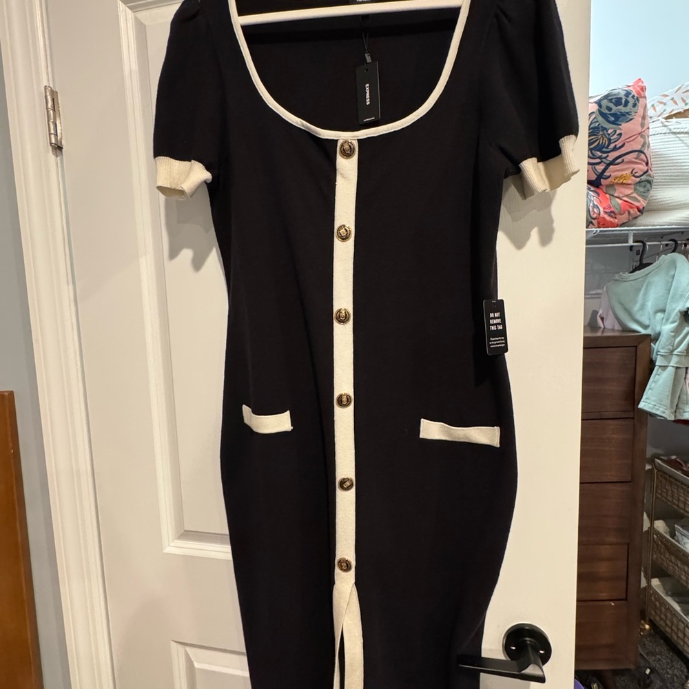 Black and White Express Button-Down Sweater Dress